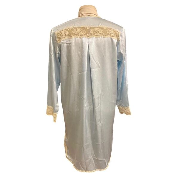 Charmeuse Satin & Lace Nightgown Baby Blue Sz.L Button Front - Picture 6 of 15